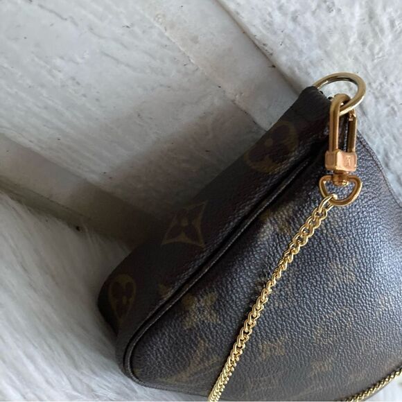 LOUIS VUITTON Monogram Chain Baguette Hobo Chain Bag Pouchette Felicie Liv - Picture 4 of 14